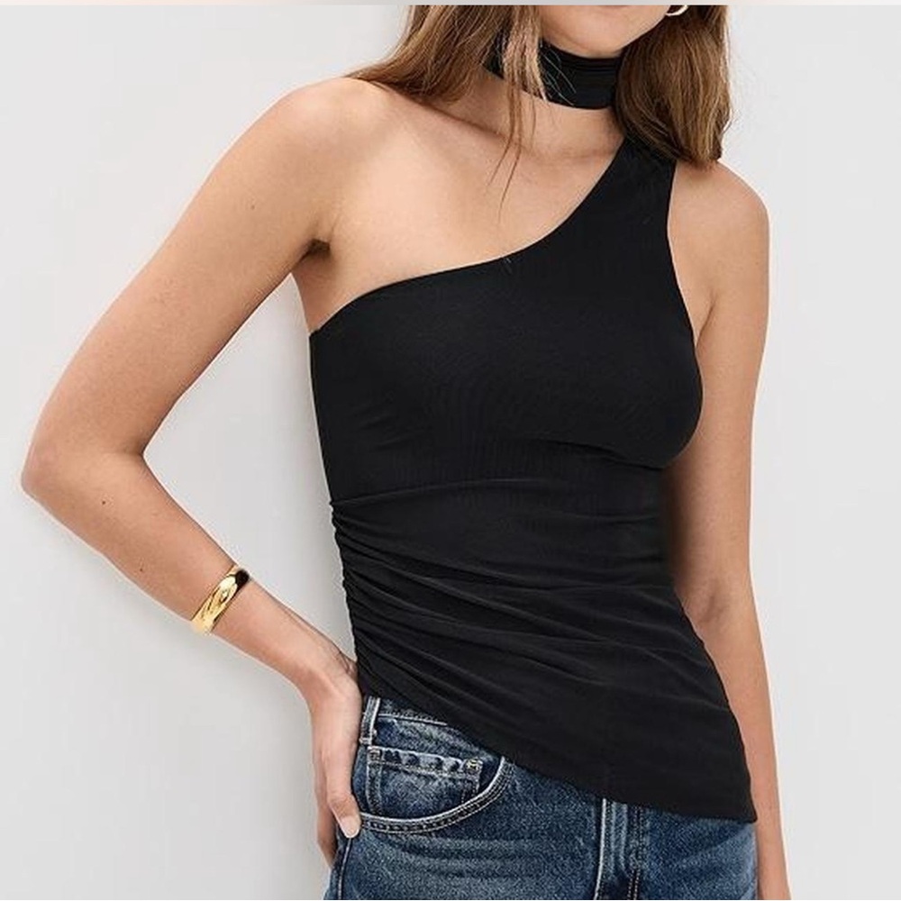 Reformation Black Knit Jaco Blouse with Neck Scarf Detail